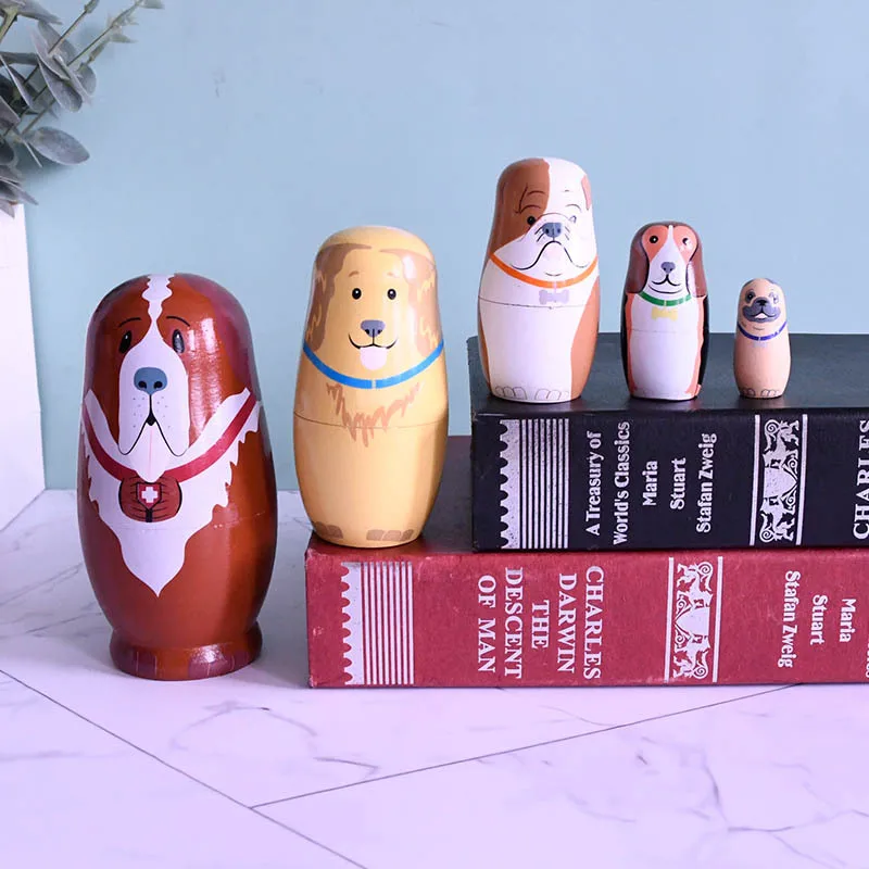 

Деревянный щенок, русский пятиэтажный гнездовой кукла, деревянная живопись, ремесла, украшение для дома, фестиваль, маленькие подарки досту...