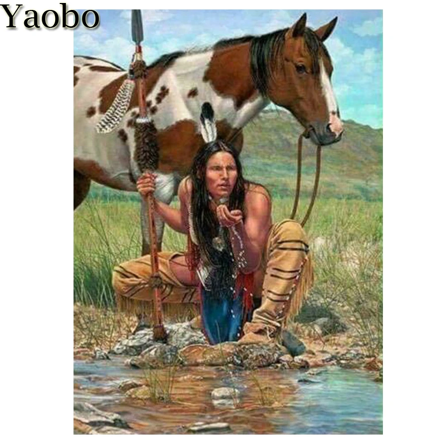 5d diy Алмазная картина индийский человек и лошадь мозаичная алмазная живопись