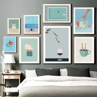 Абстрактный плакат в скандинавском стиле с изображением бокала для пляжа, морского дайвинга, кофейной чашки, плавания, настенной художеств...