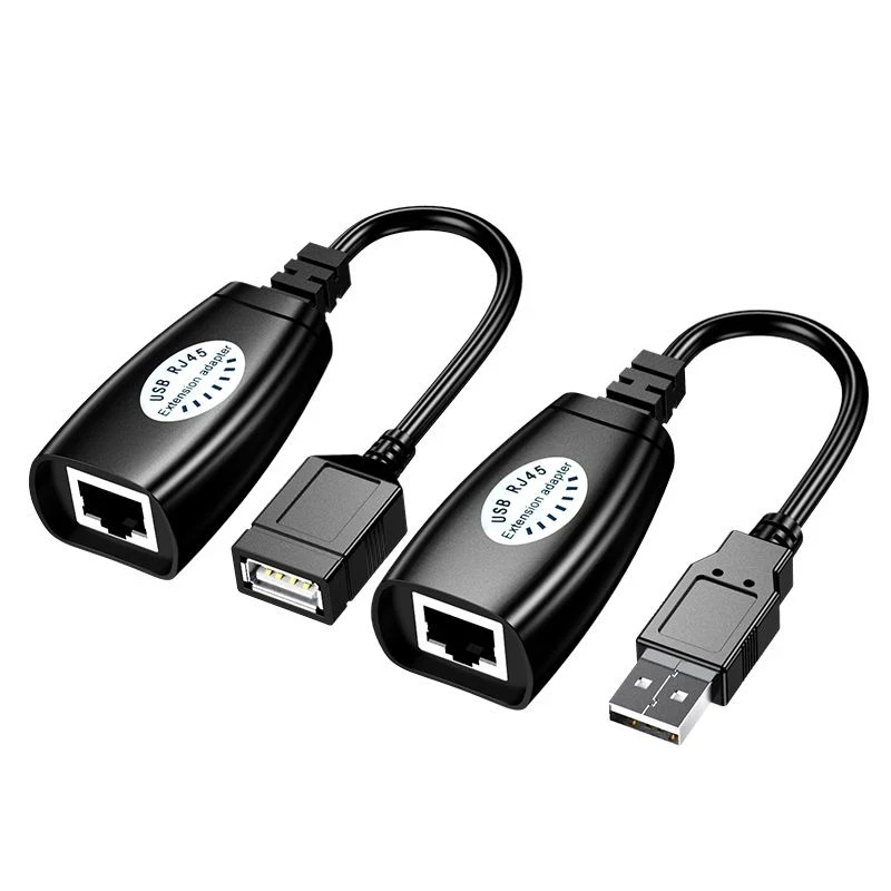 

TJTAK USB 2.0 Extension Extender Adapter Male & Female Up To 150FT Using CAT5/CAT5E/6 RJ45 LAN Network Ethernet Repeater Cable