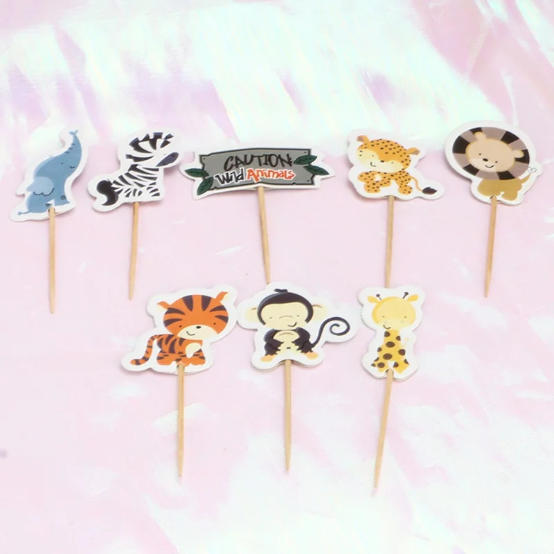 24 шт./лот J · ngle Cupcake Topper животные игрушки для тортов Мультяшные вставки кексов