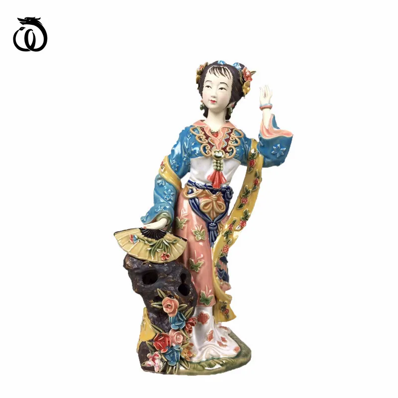 

WU CHEN LONG Classical Dream Red Beautiful Women Statue Xue Baochai Lady Art Sculptures Ceramics Crafts Home Decorations R6950