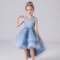 summer lace embroidery kids dress for girls evening wedding party tail elegant princess sleeveless children holiday dresses