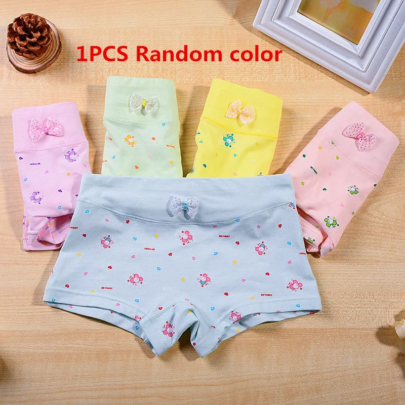 1pcs Random Color Детское нижнее белье для девочек с героями мультфильмов; детские трусы-боксеры; трусы для девочек; хлопковые трусы с бантиком; нижнее белье для От 3 до 9 лет - Цвет: 1pcs Random Color