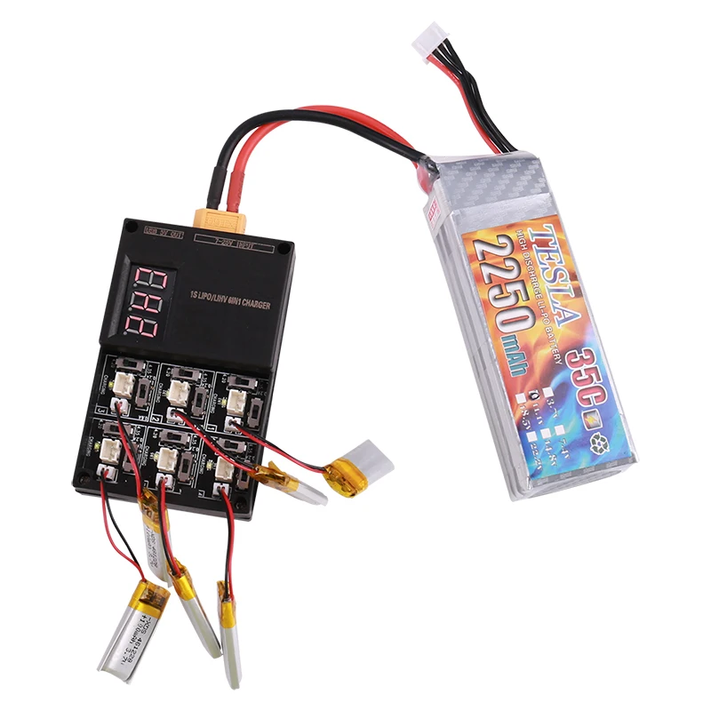 

1S LIHV 6in1 Charger 3.7V 3.8V 1S06 RC lithium Battery 6-way w Digital Display 4.35v Charging Board PH2.0 Plug