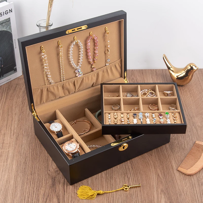 Vintage Solid Wood Jewelry Box Storage Chinese Antique Necklace Earring Earrings Watch String Hand High-grade
