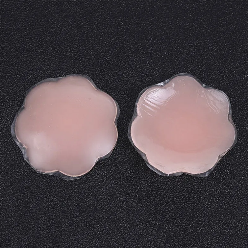 silicone flower 2 шт./1 пара, силиконовые накладки на соски, накладки на бюстгальтер, клей для кожи, многоразовые невидимые накладки на грудь, вечерние наклейки - Цвет: silicone flower