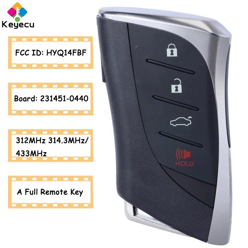 

KEYECU Smart Remote Car Key Fob 4 Buttons for Lexus ES350 LS500h 2018 2019 P/N: 8990H-50020 Board: 231451-0440 FCC ID: HYQ14FBF