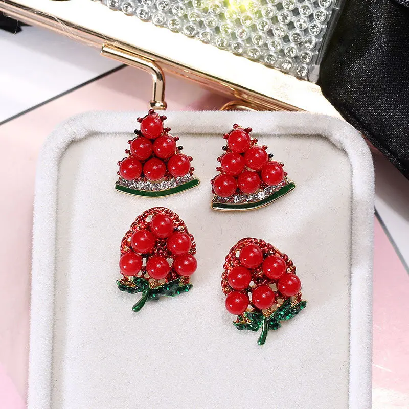 

2020 Strawberry Watermelon Crystal Drop Dangle Earrings Women Fashion Jewelry Bijoux Rhinestone Statement Earring