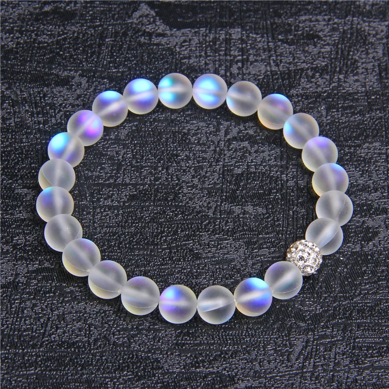 

8mm Moonstone Stone Beaded Bracelet For Women Men Chakra Yoga Shining Stone Beaded Charm Bracelet Handmade Wristband Jewelry