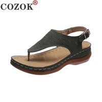 cozok summer women strap sandals womens flats open toe solid casual shoes rome wedges thong sandals sexy ladies shoes