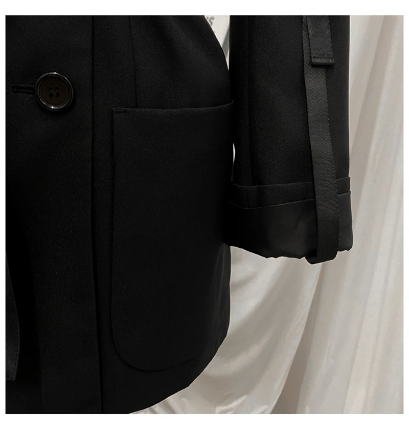 

[EAM] Women Black Buckle Split Joint Long Blazer New Lapel Long Sleeve Loose Fit Jacket Fashion Tide Spring Autumn 2021 1DA394