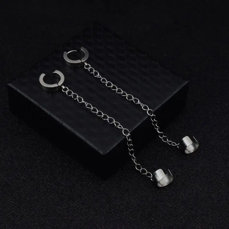 

Jewelry Korean Hip Hop Titanium Steel Chain Threader Drop Cuff Earrings Unisex