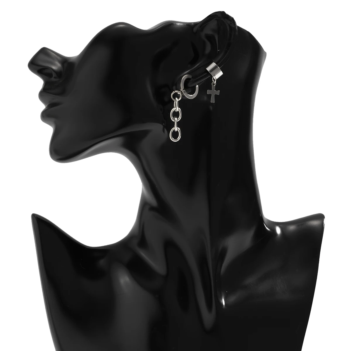 

Hip Hop Punk Stainless Steel Ear Fashion Vintage Asymmetrical Mini Cross Hoops Dangle Earring Men Women Earrings 2021 Trend Gift