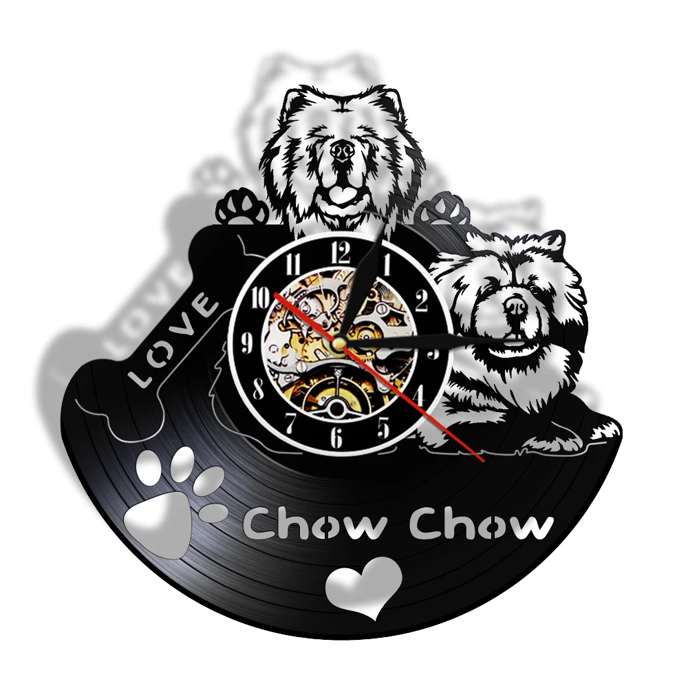 

Chow Chow Fall in Love Modern Silent Vinyl Record Wall Clock Songshi Quan Chowdren LP Record Watch Dog Breed Gifts For Dog Owner