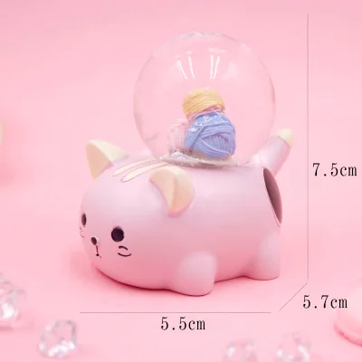 pink cat Мини каваи котенок пряжа шар снег глобус светильник светится в темноте Рождественские украшения аксессуары дочери подарки для дома - Цвет: pink cat