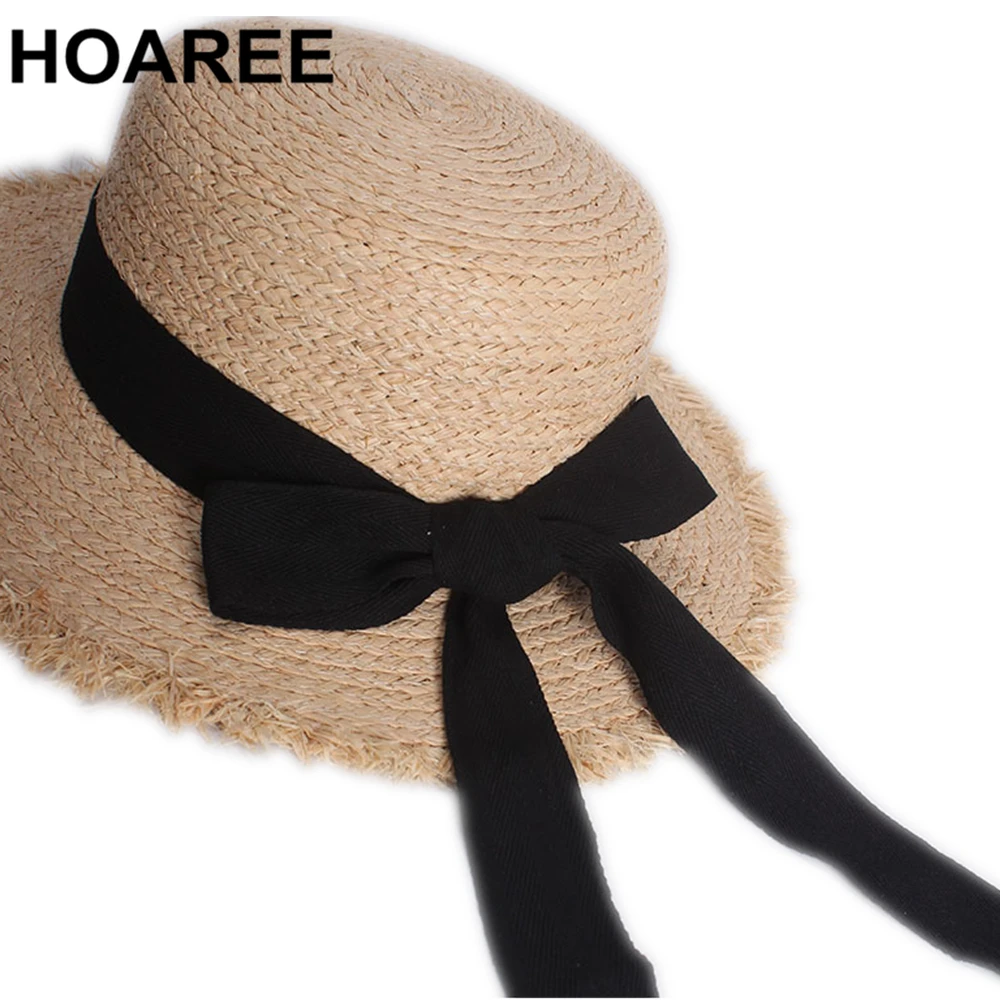 HOAREE белая шляпа от солнца с бантом из рафии Корейская винтажная Кепка плоским