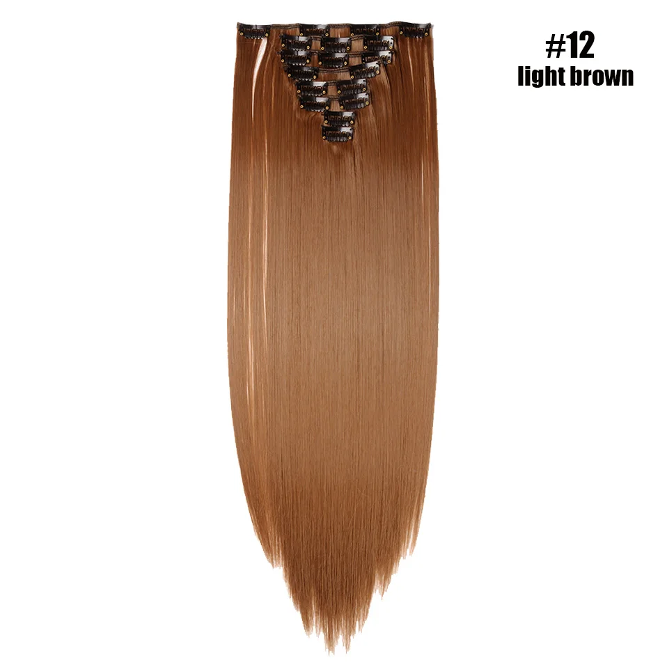 light brown S-noilite, 8 шт., накладные волосы на заколках, длинные прямые синтетические накладные волосы на заколках, натуральные шиньоны, искусственные волосы для женщин - Цвет: light brown