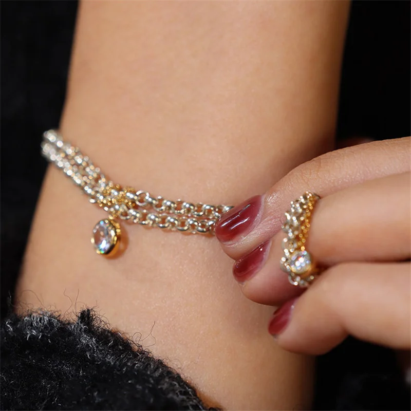 Браслет Kpop с цирконами для женщин многослойный браслет подвесками цепочка