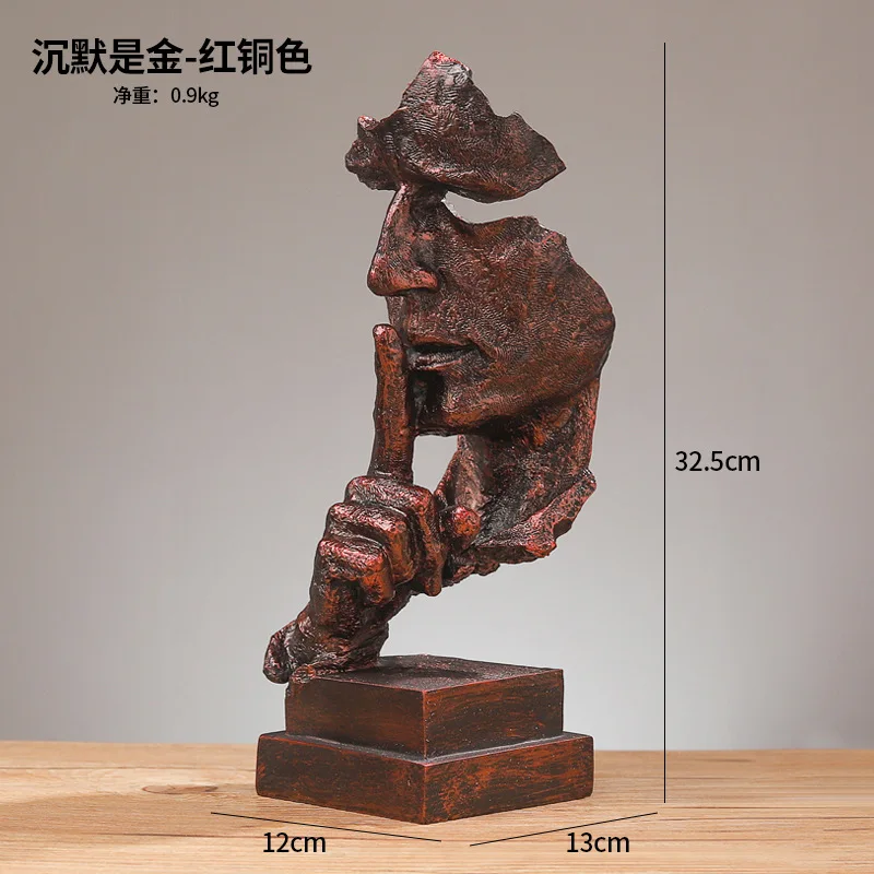 

Vintage creative resin crafts silence is a gold statue ornament home Xuanguan office desktop decoration