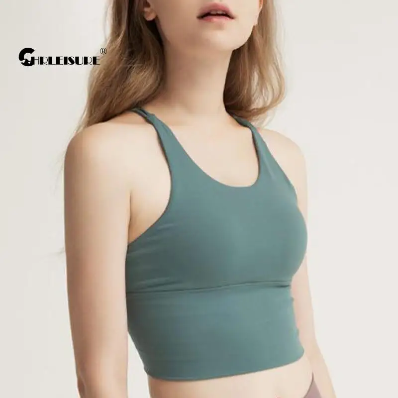 

CHRLEISURE Fitness Yoga Bra Back Cross Crop Tops Running Sports Bras For Women Push Up Gym Training Workout Padded Underwear