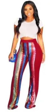 Женские Лоскутные широкие брюки с блестками женские черные красные Pantalon