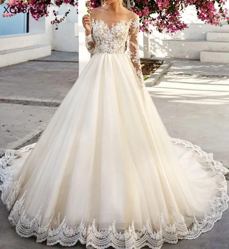 

New Arrival Bride Dress Robe de Mariee Bodice Romantic Wedding Dress 2021 Lace Appliques Chapel Train Abiti da sposa Vestidos