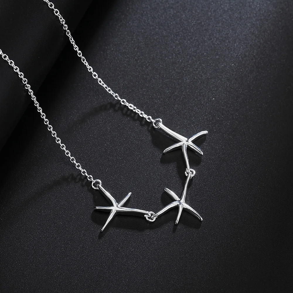 

Popular Starfish Three Stars chain 925 Sterling Silver Necklaces for woman Fashion charm party wedding Jewelry Christmas Gifts