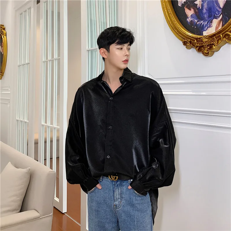 Для мужчин с длинным рукавом блестящие свободные модные оверсайз Повседневная