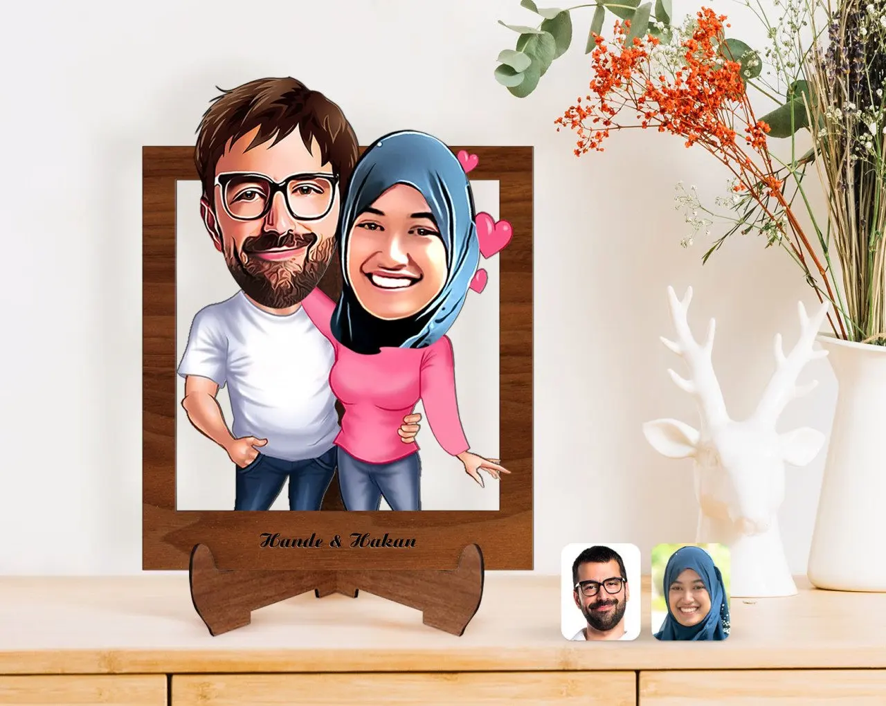 

Персонализированная карикатура на День святого Валентина деревянная стойка 3D Biblo-58