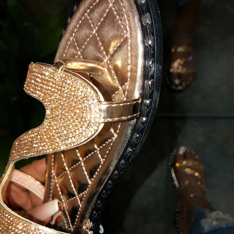 Сланцы стразы женские пляжные шлепанцы с кристаллами блестящие сандалии без