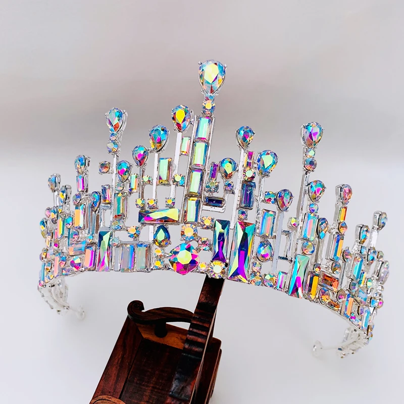 

Luxury Rhinestone Bridal Tiaras Crown Baroque Full AB Crystal Diadem For Bride Headbands Wedding Hair Jewelry Dress Accessories