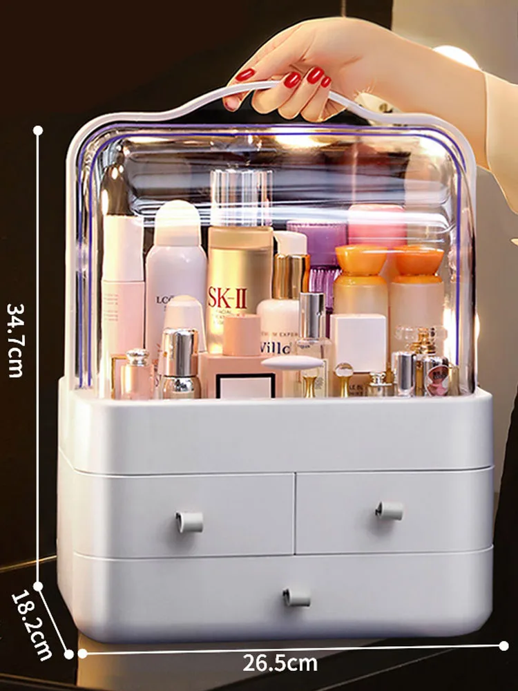 

Dresser Transparent Makeup Organizer For Cosmetics Storage Box Stand Cases Cotton Pads Perfume Holder With Drawers Container