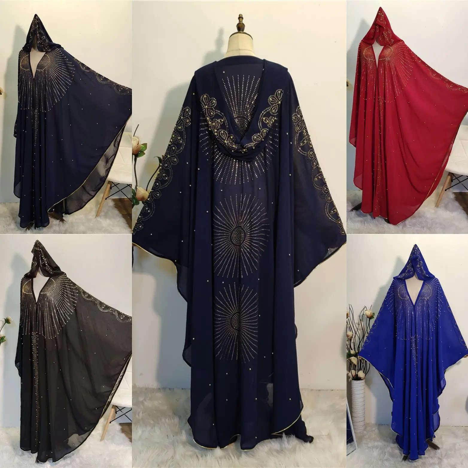 

Spring 2021 Deluxe Fashion Go With Arabian Bat Sleeve Robe Hot Diamond Dress Muslim Dress Robe Women's Wear