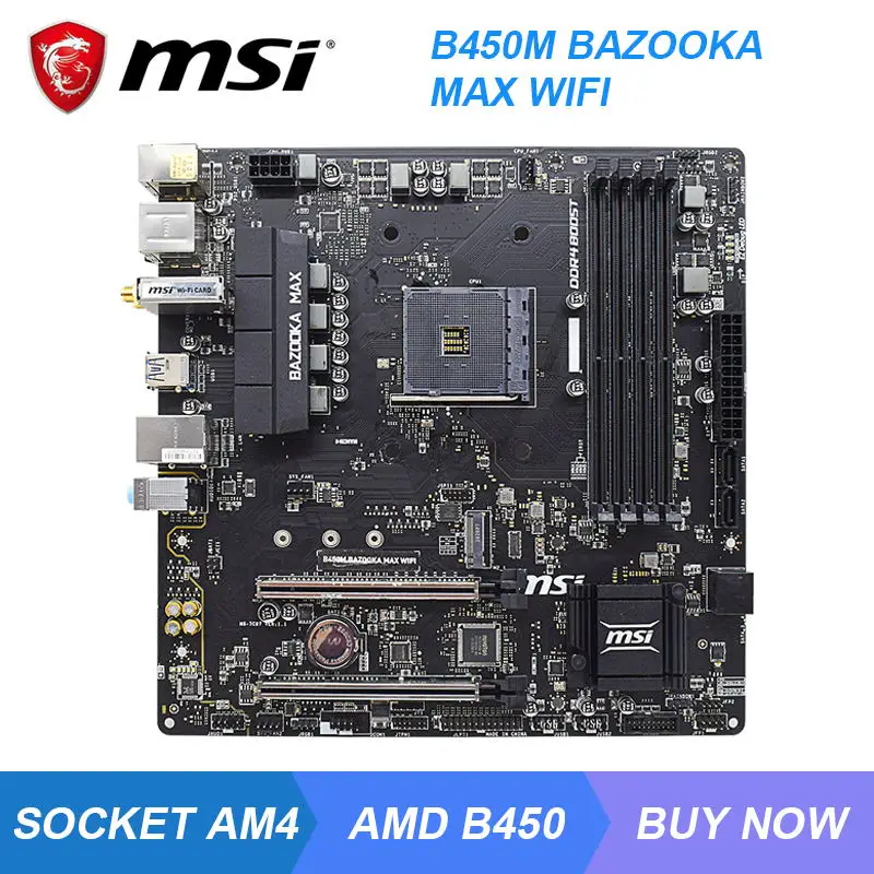 

Материнская плата для игрового ПК MSI B450M BAZOOKA MAX WIFI AMD B450 AM4 DDR4 128 ГБ PCI-E 3,0 M.2 HDMI SATA3 USB3.2 ryzen 5 3600 5600x процессоры