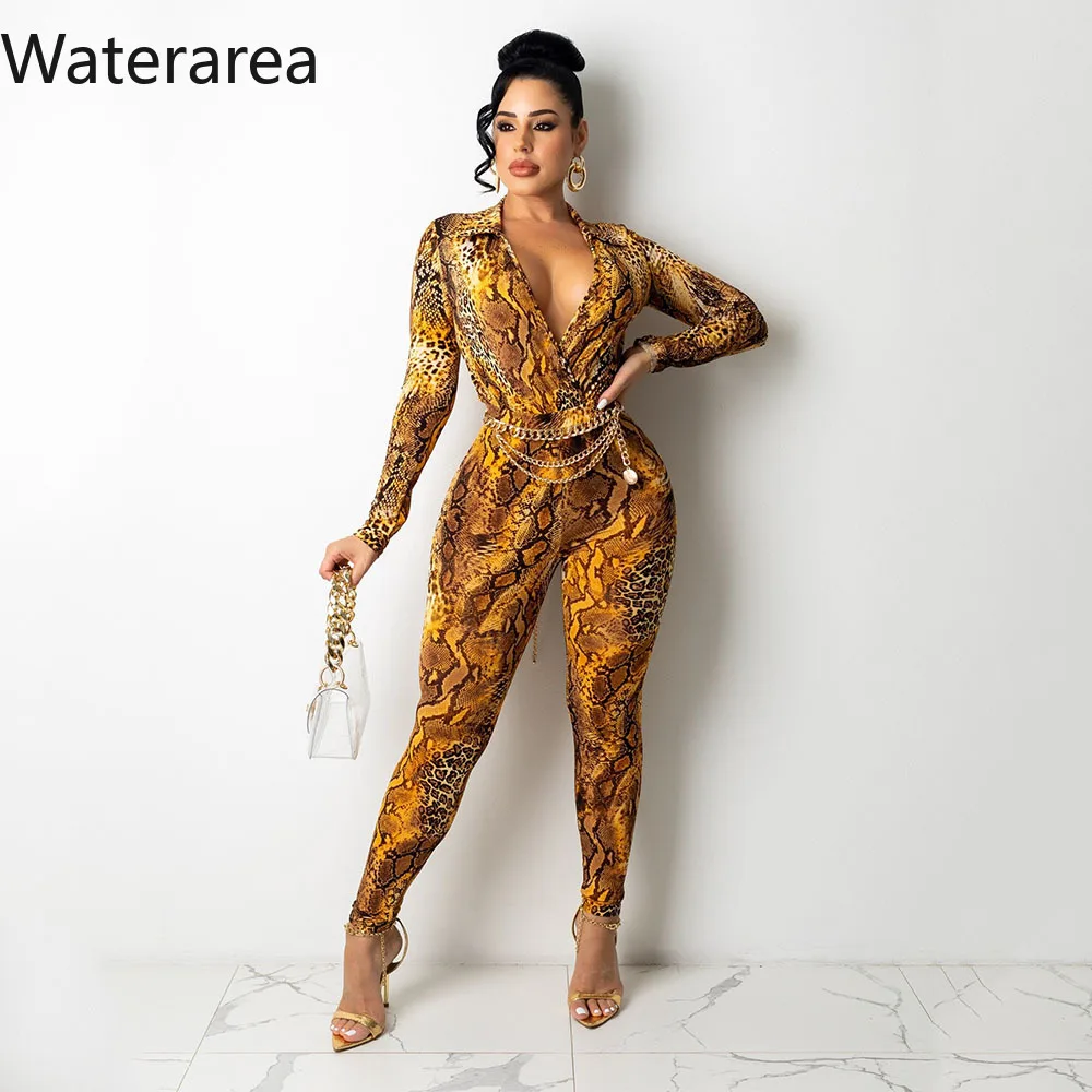 

Waterarea Casual Snake Print Women' Sets Fashion Long Sleeves Shirt Top&pencil Pants 2Pcs Suit Sexy Slim Outfits New 2021