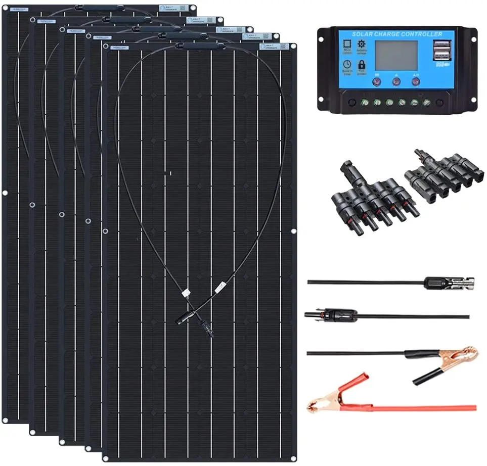 

Flexible Solar Panel 12V 120W 600w cell Kits system Charge Controller Cable for Battery RV Trailer Boat Cabin Caravan Truck