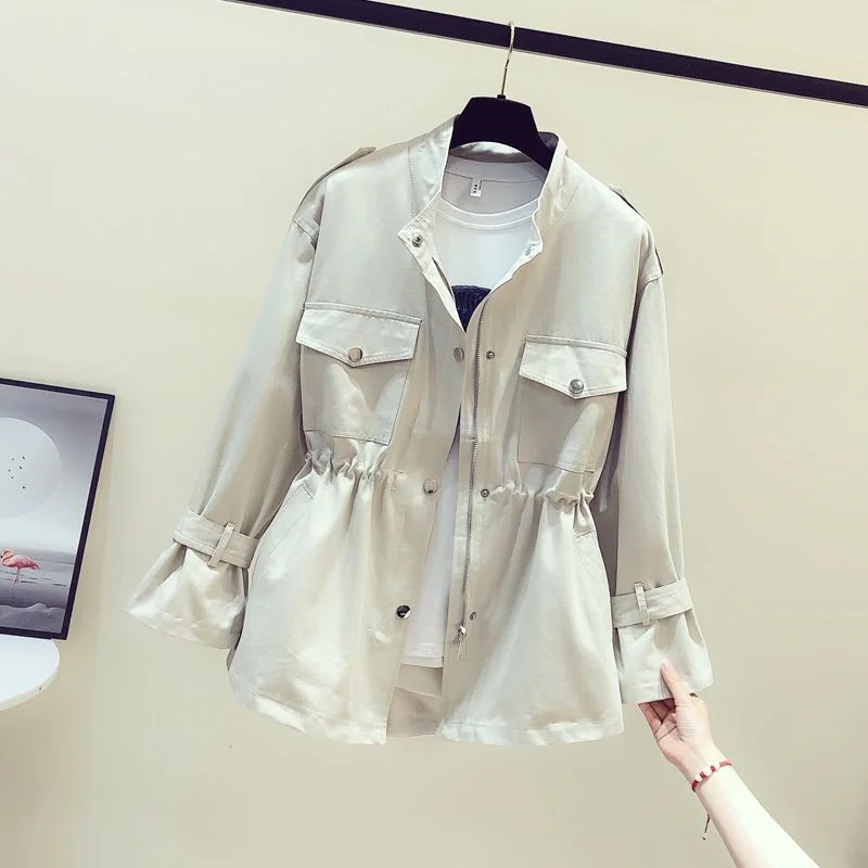 

Женская короткая ветровка, свободная дикая куртка в Корейском стиле с воротником-стойкой, Весенняя ветровка с подкладкой, 3XL 96, осень