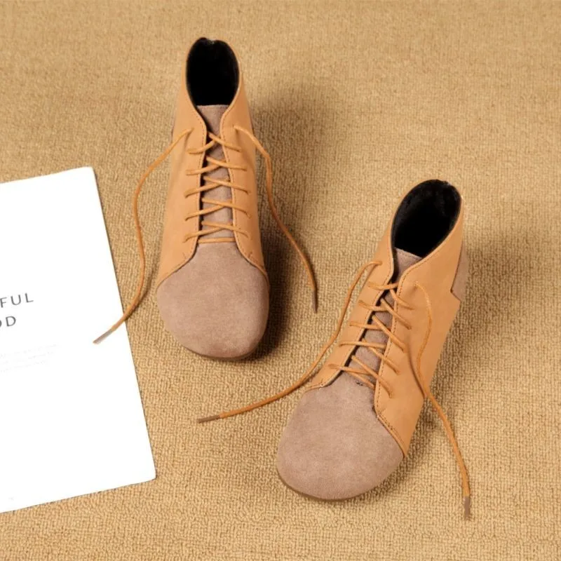 

Женские замшевые ботинки Mori, повседневные полусапожки в стиле ретро, с мягкой подошвой, с круглым носком, на плоской подошве, теплые, для сту...