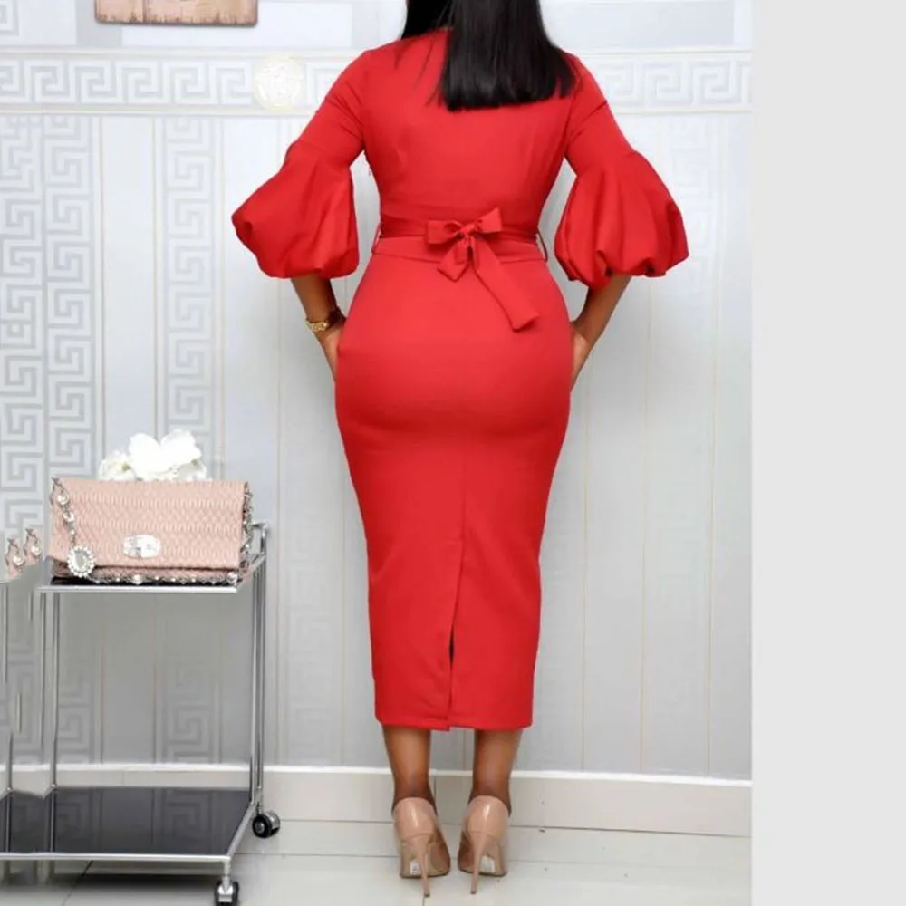 Красное сексуальное облегающее платье элегантное женское в африканском стиле с