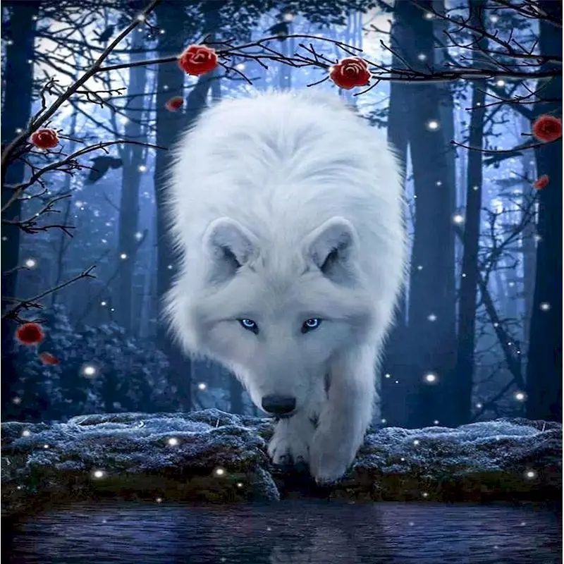 

Diamond Painting Kit Full Square Drill Snow Wolf Diamond Embroidery Animal 5D Diy Cross Stitch Mosaic Crafts Home Decoration Art