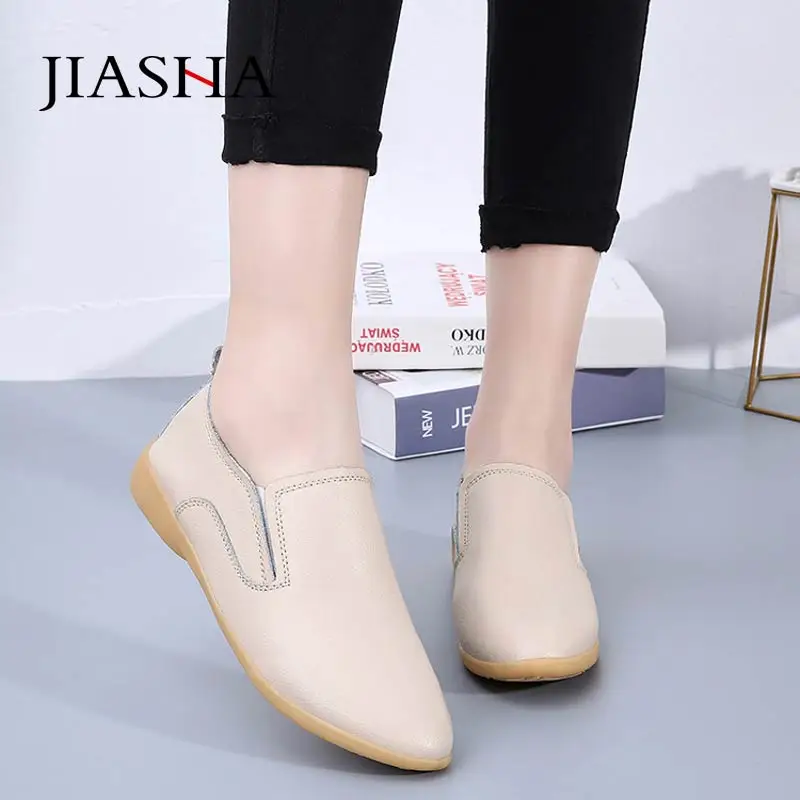 

Women Flats 2021 Fashion Comfortable Slip-on Casual Shoes Woman Sneaker Solid Color Genuine Leather Shoes Female Sneakers