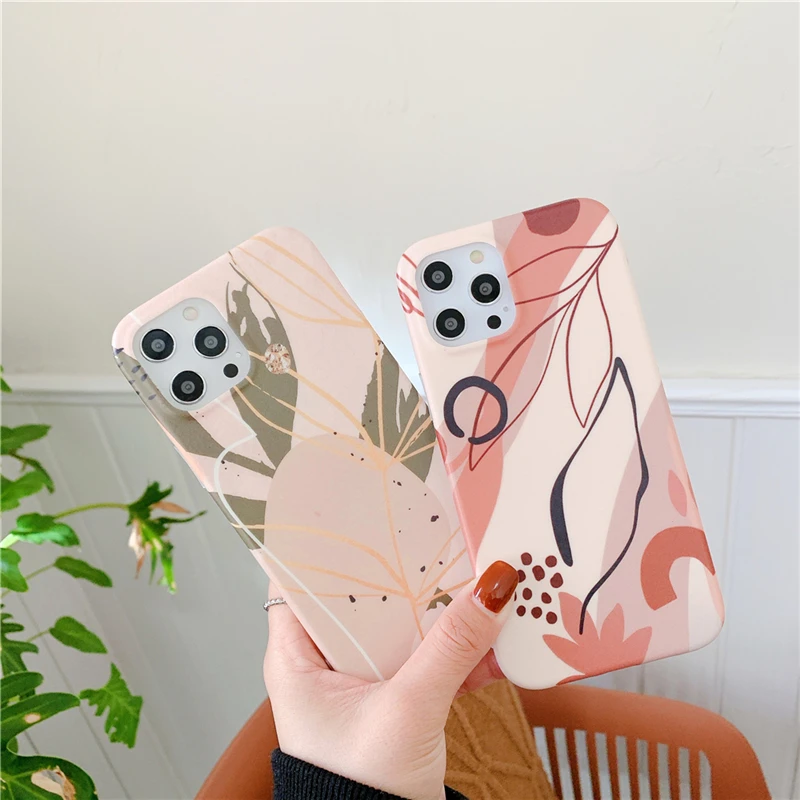 Matte Cartoon Graffiti Phone Case For iPhone 11 Pro Max XS Max 7 8 Plus 12 Mini XR X SE 2020 12Pro Cute Floral Painting Coque