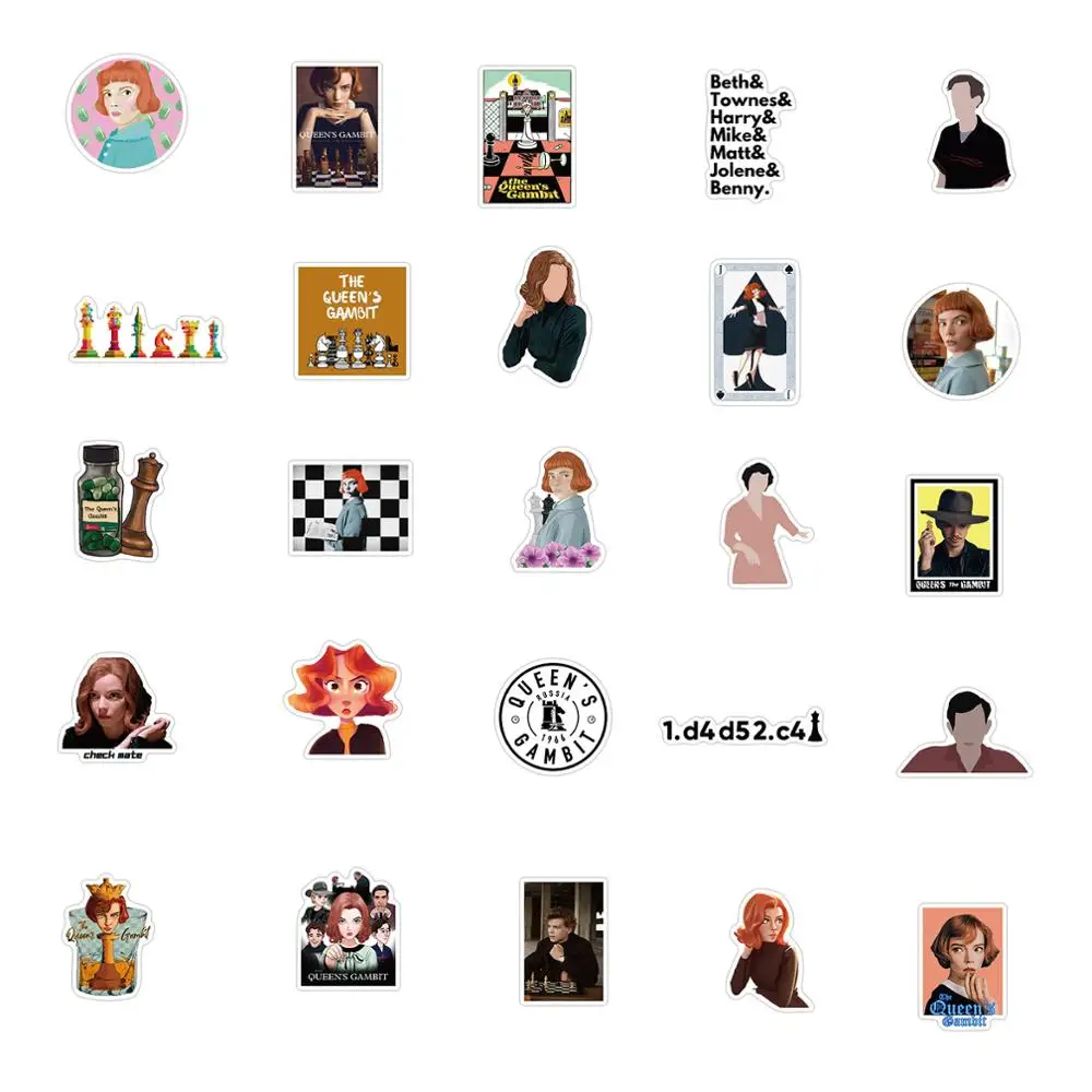 

50 PCS Queen's Chess Game Stickers Cute Cartoon Mobile Phone Computer Water Cup Luggage Waterproof Kids Sticker Toys