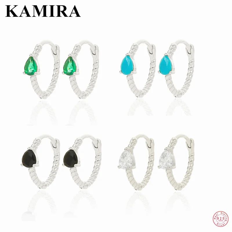 

KAMIRA 925 Sterling Silver Fashion Luxury Shiny Zircon Huggie Twisted Round Stud Earrings for Women Friendship Fine Jewelry Gift