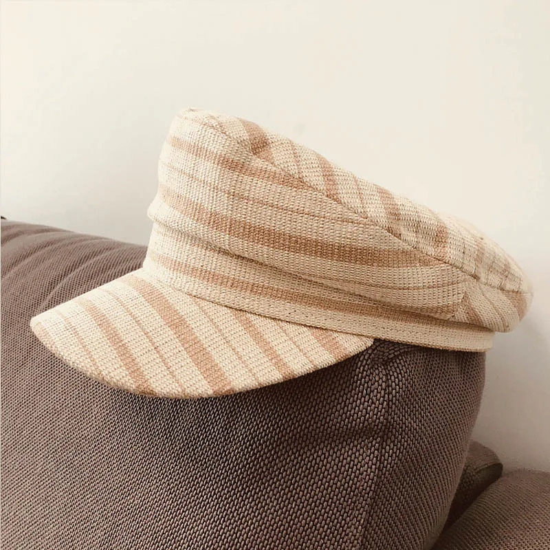 Новинка 2020 модная женская хлопковая кепка в полоску весенне-летняя с плоским