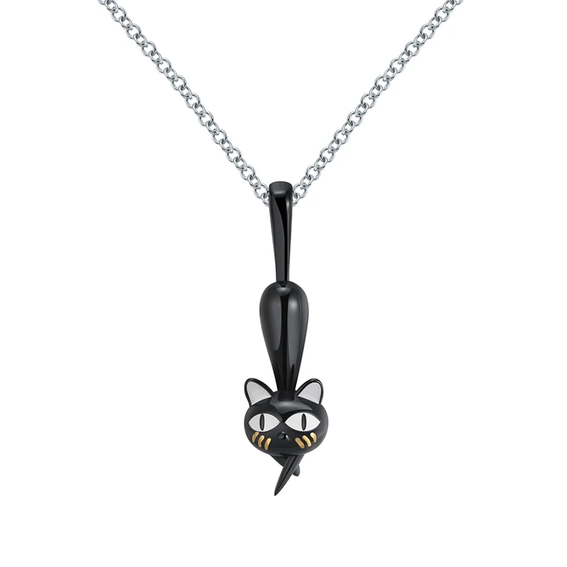 SN98 ORSA JEWELS подлинное серебряное ожерелье с подвеской из 925 пробы с черным пистолетом и кошкой, висящее ожерелье с выемками для ходячих кошек, подарок SN98 - Цвет камня: SN98