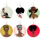 SOMESOOR афро головная повязка женская сексуальная леди деревянные висячие серьги с обеими сторонами Печатный Черный художественный дизайн Подвеска для женщин Подарки