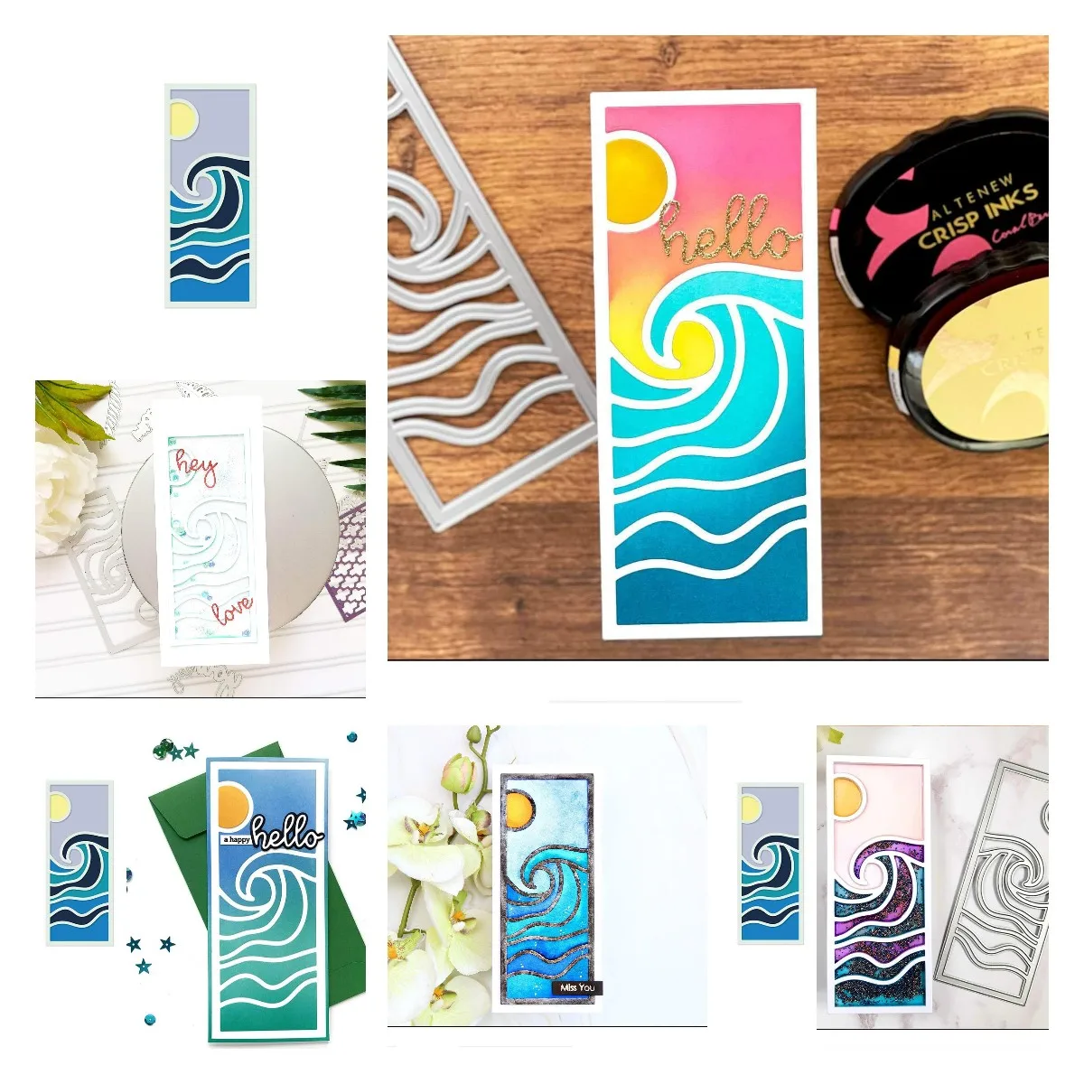 

Sunrise Seascape Wave Set Cutting Dies Scrapbook Diary Decoration Stencil Embossing Template DIY Greeting Card Handmade 2021