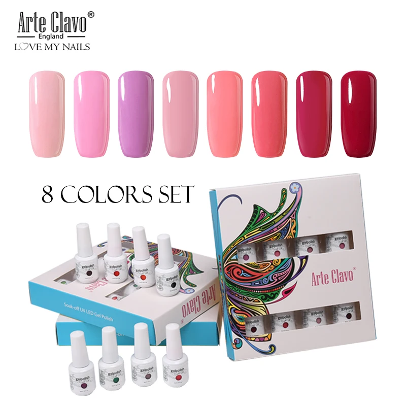 Arte Clavo 8 Colors Gift Sets Box 8ml UV Gel Nail Polish Nail Art Gel Polish Vernis Semi Permanent Nail Primer Gel Varnishes